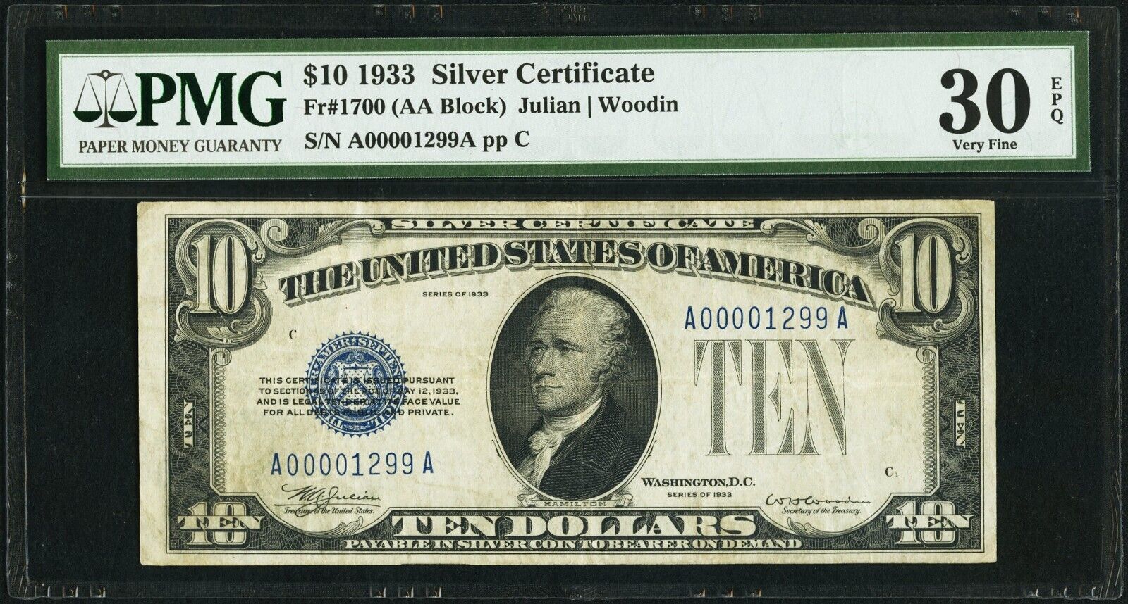 FR. 1700 1933 $10 Silver Certificate a