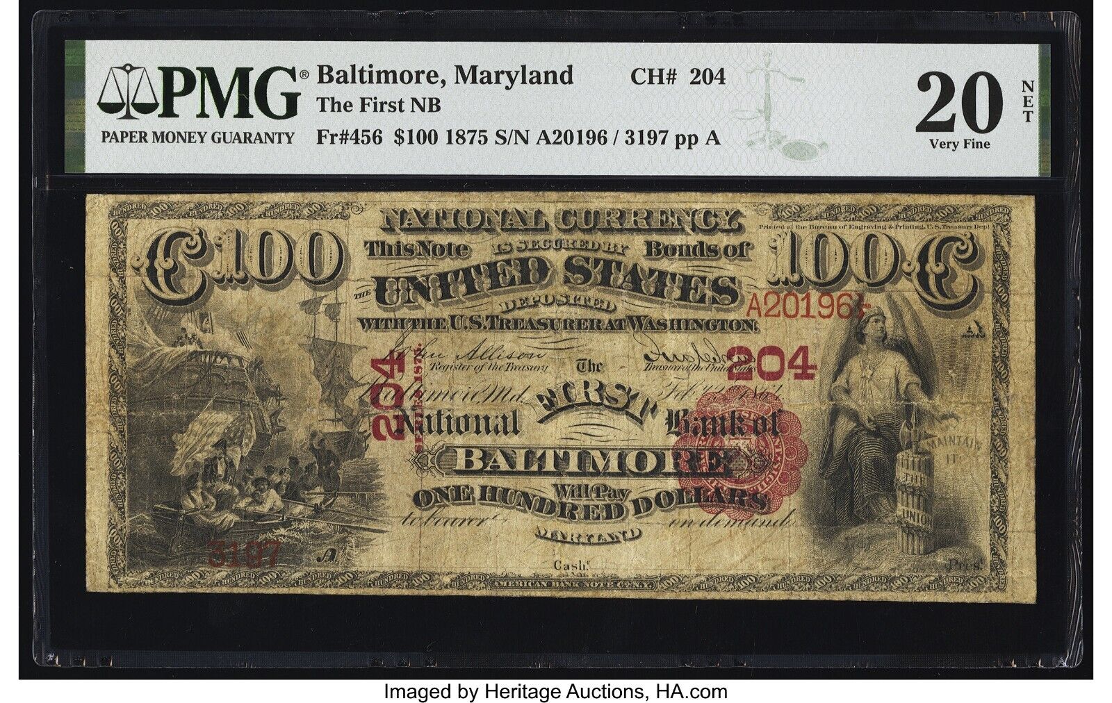 FR.456 1875 $100 Charter #204 First National Bank of Baltimore Maryland a