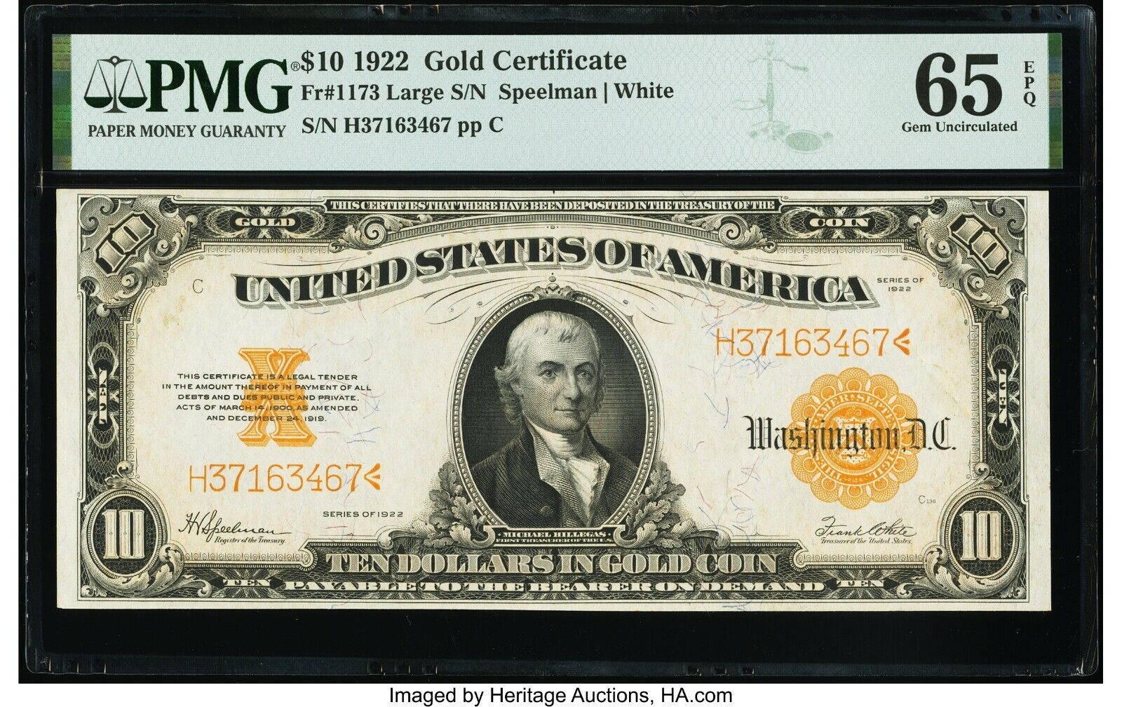 FR.1173 1922 $10 Gold Certificate a